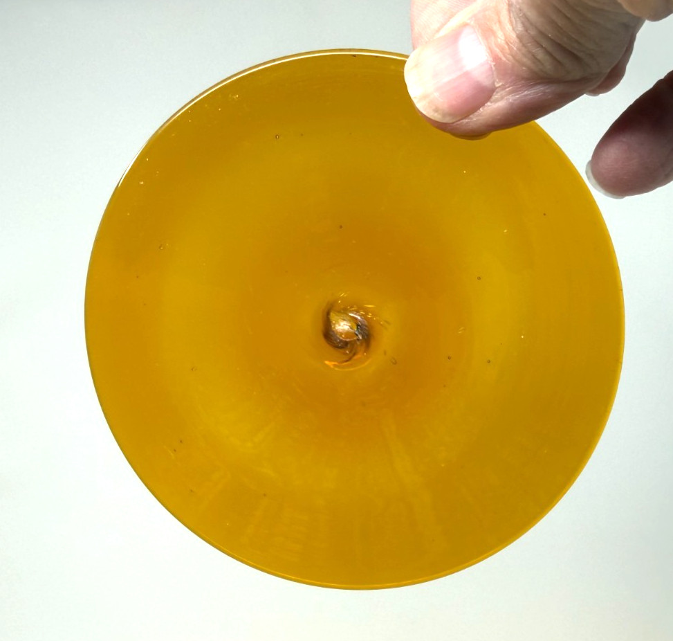4″ Hand Spun Glass Rondel – Med. Amber – for stained glass