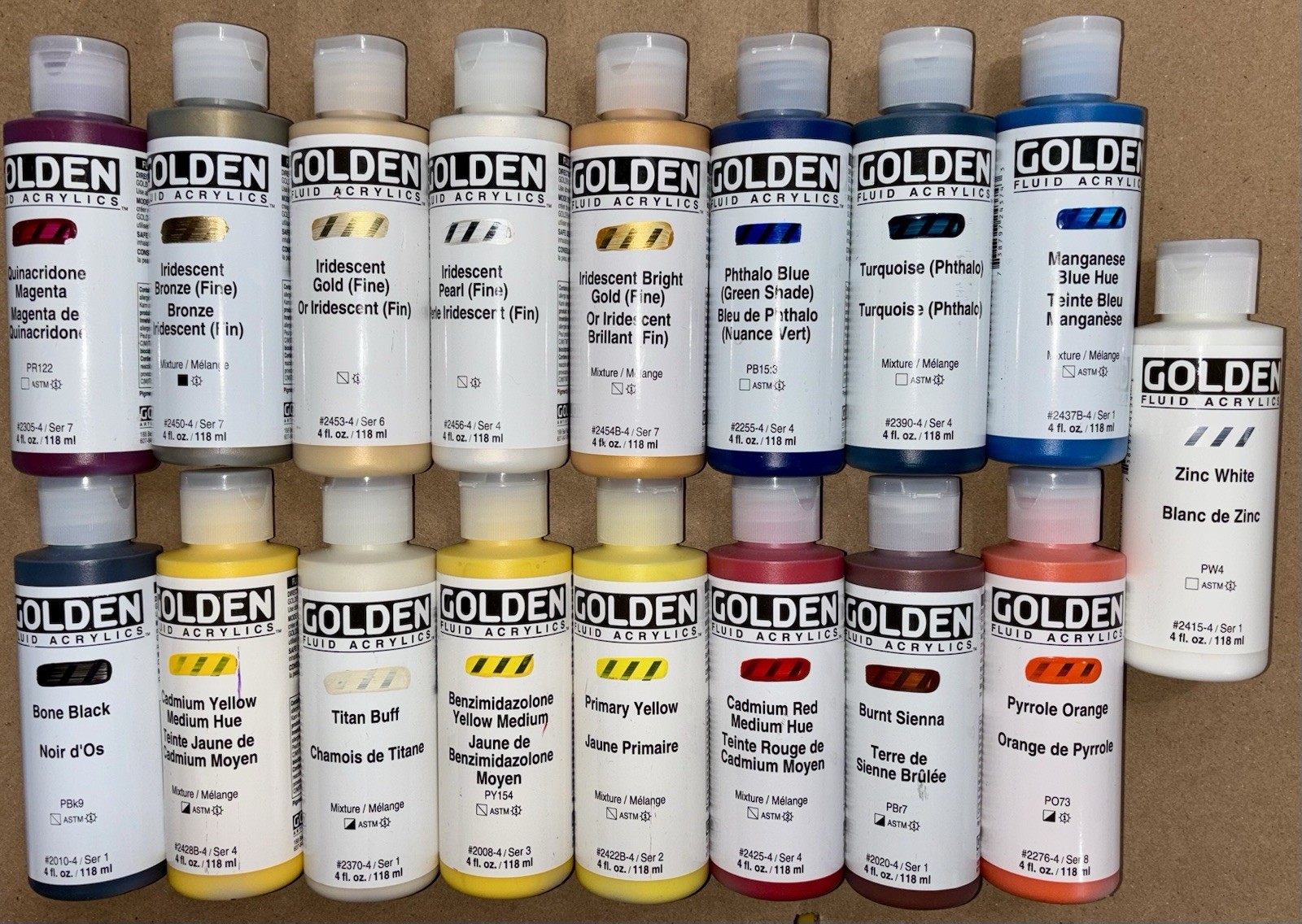 Golden Fluid Acrylics 17 Paint 4oz Bottles NEW Art Colors Painter Canvas Brush