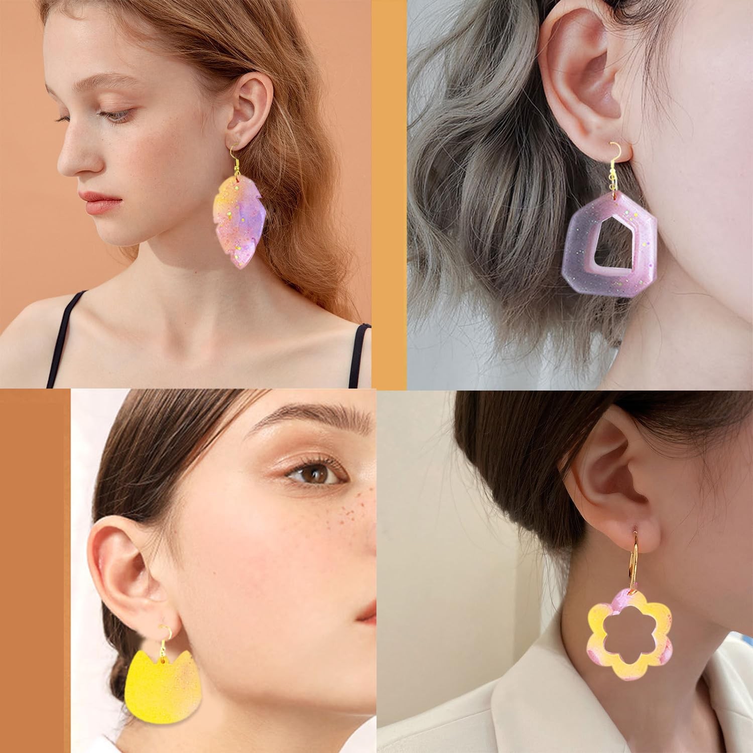 104Pcs Geometric Resin Earring Molds Kit, Flower Shaped Earrings Silicone Mol…