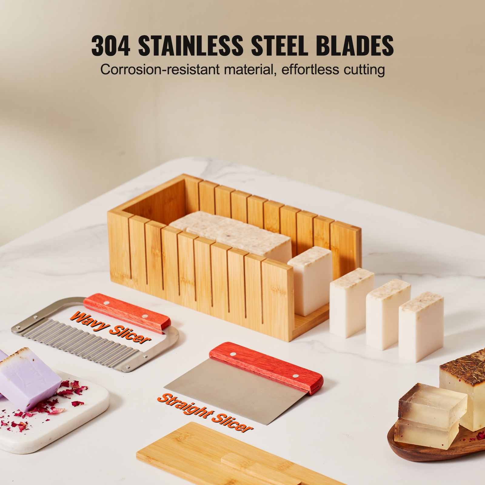VEVOR Soap Making Kit Bamboo Cutting Box Silicone Mold Stainless Steel Cutters