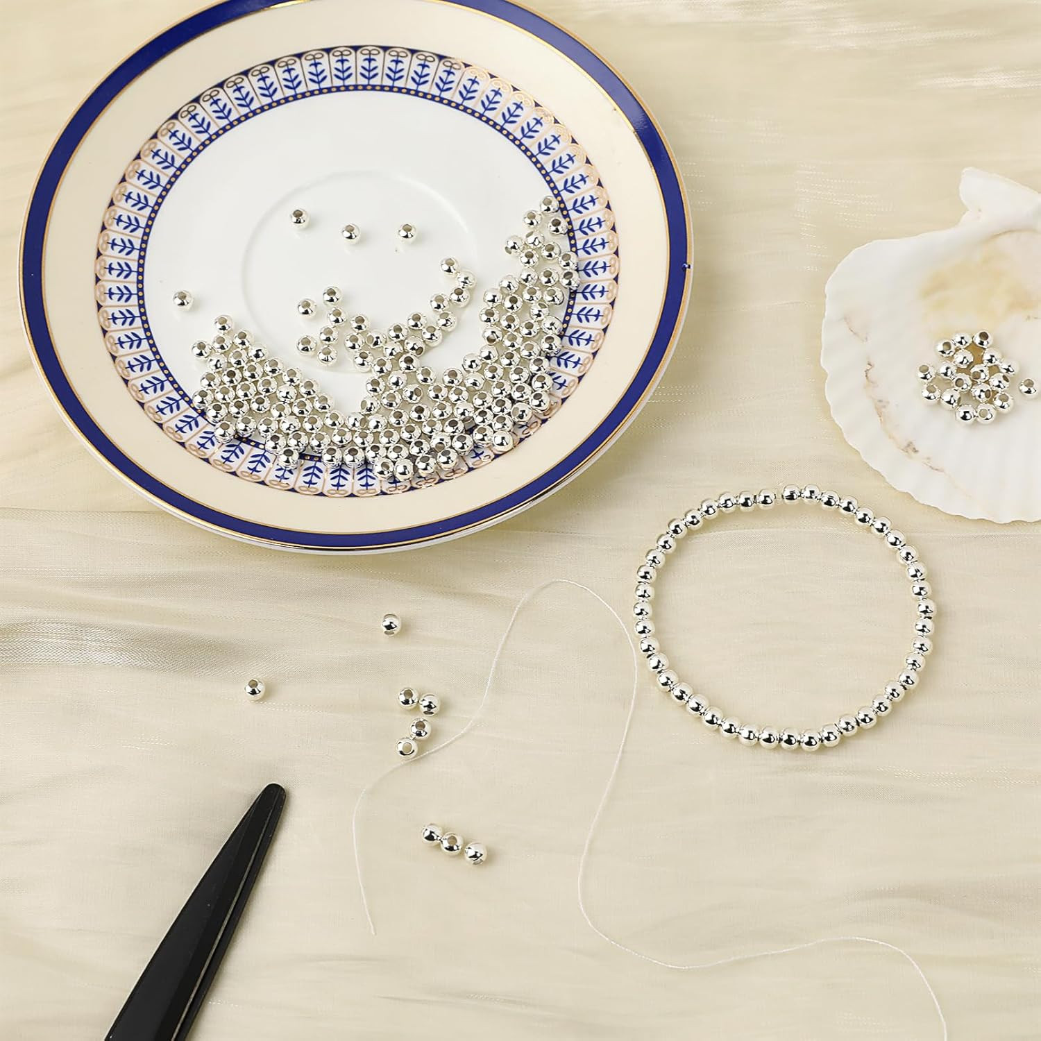 1500PCS 3Mm Smooth round Spacer Beads, Mini Silver Plated Metal Beads Loose Smal
