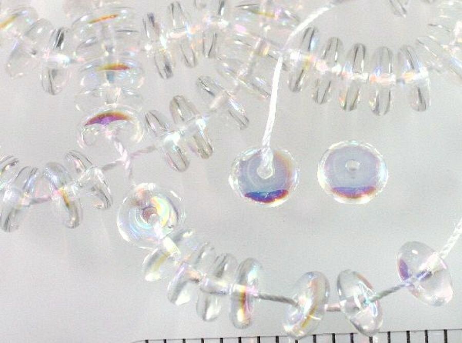100 Aurora Borealis Clear Czech Pressed Glass 6mm Rondelle Disk Spacer Beads *