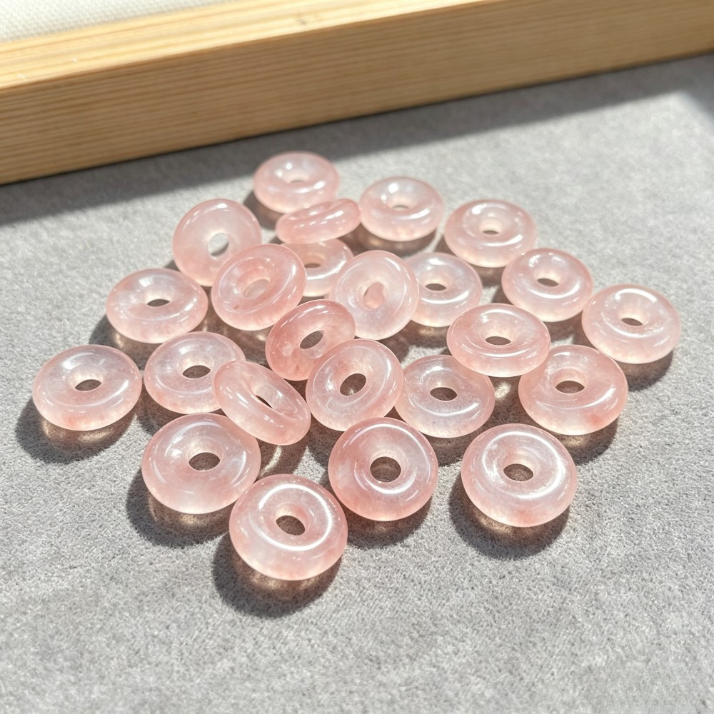 20pcs Artificial Cherry Quartz Stone Large Hole Circle Beads Pendants 14mm DIY