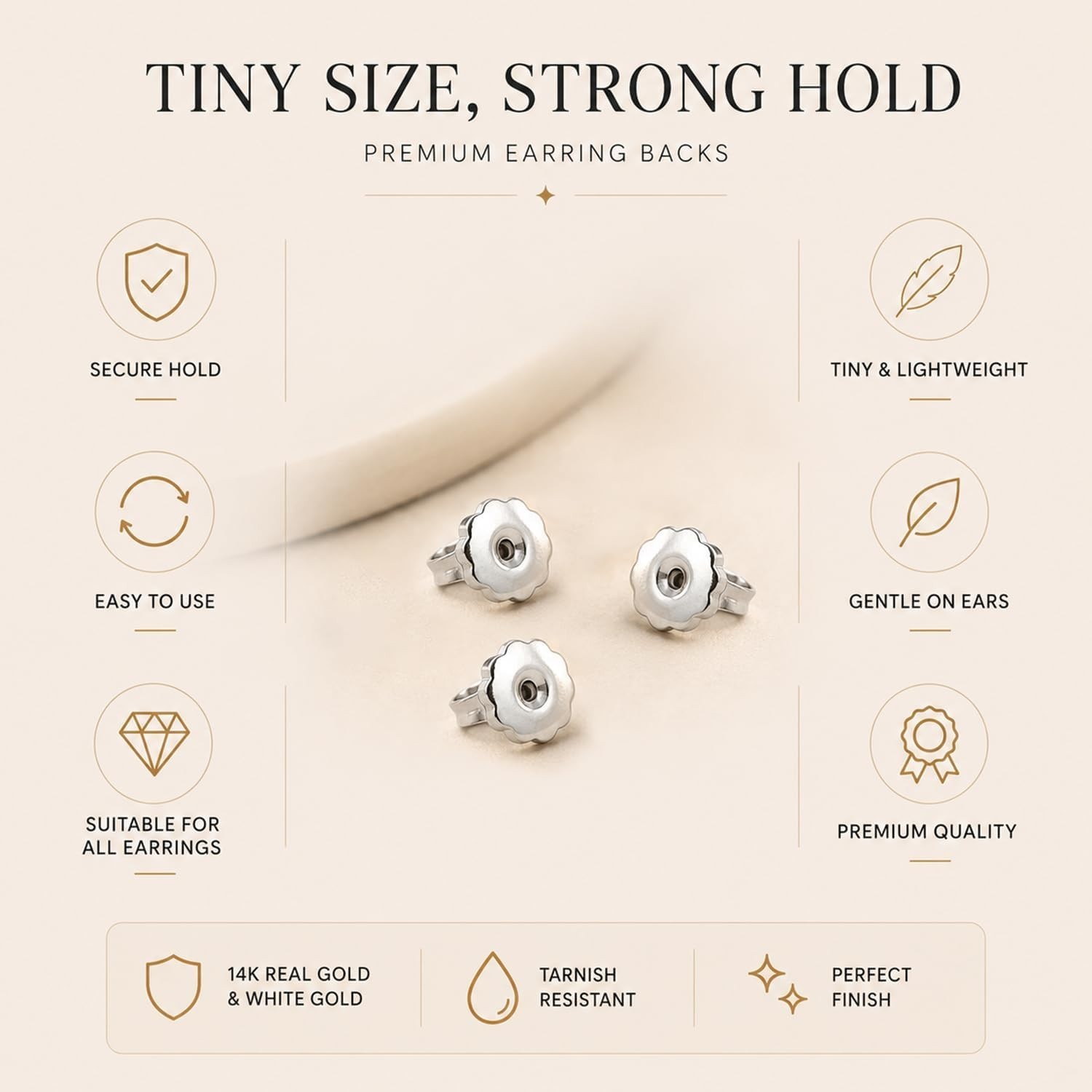 Large Post Size White Gold Earring Back | Screw Off Thread