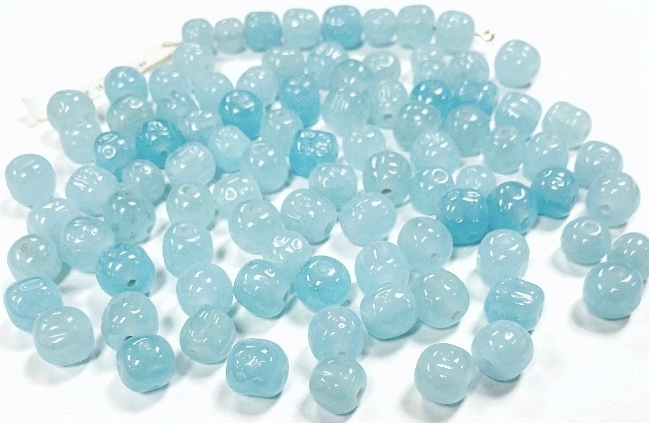 45 VINTAGE JAPANESE CHERRY BRAND GLASS CHALCEDONY BLUE 10mm. BAROQUE BEADS 4602T
