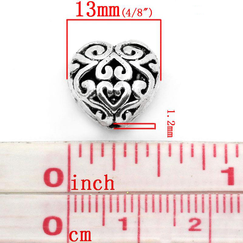 Puff Heart 13mm Antiqued Silver Plated Filigree Beads B4752 – 2, 5 Or 10PCs