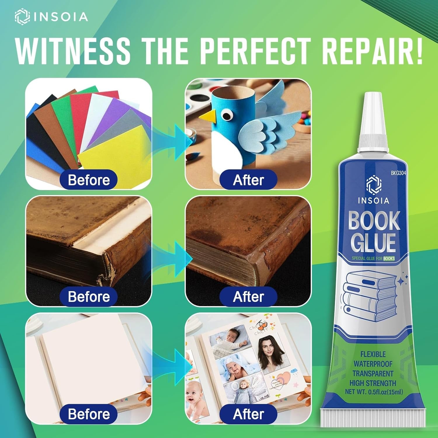 Book Glue, 15ML X 2 Book Adhesive, Clear Book Binding Adhesive, Flexible Paper G