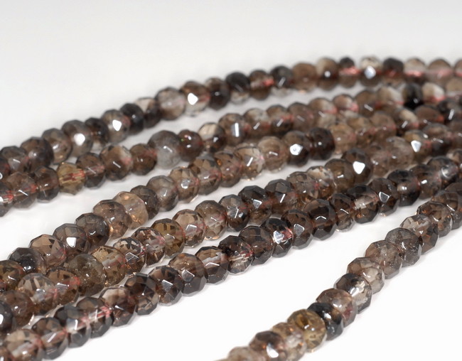 8X5MM SMOKY QUARTZ GEMSTONE FACETED RONDELLE LOOSE BEADS 7.5inch