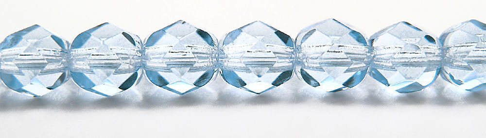 Czech Glass Fire Polished Round Faceted Beads in Light Sapphire 16” strand, blue