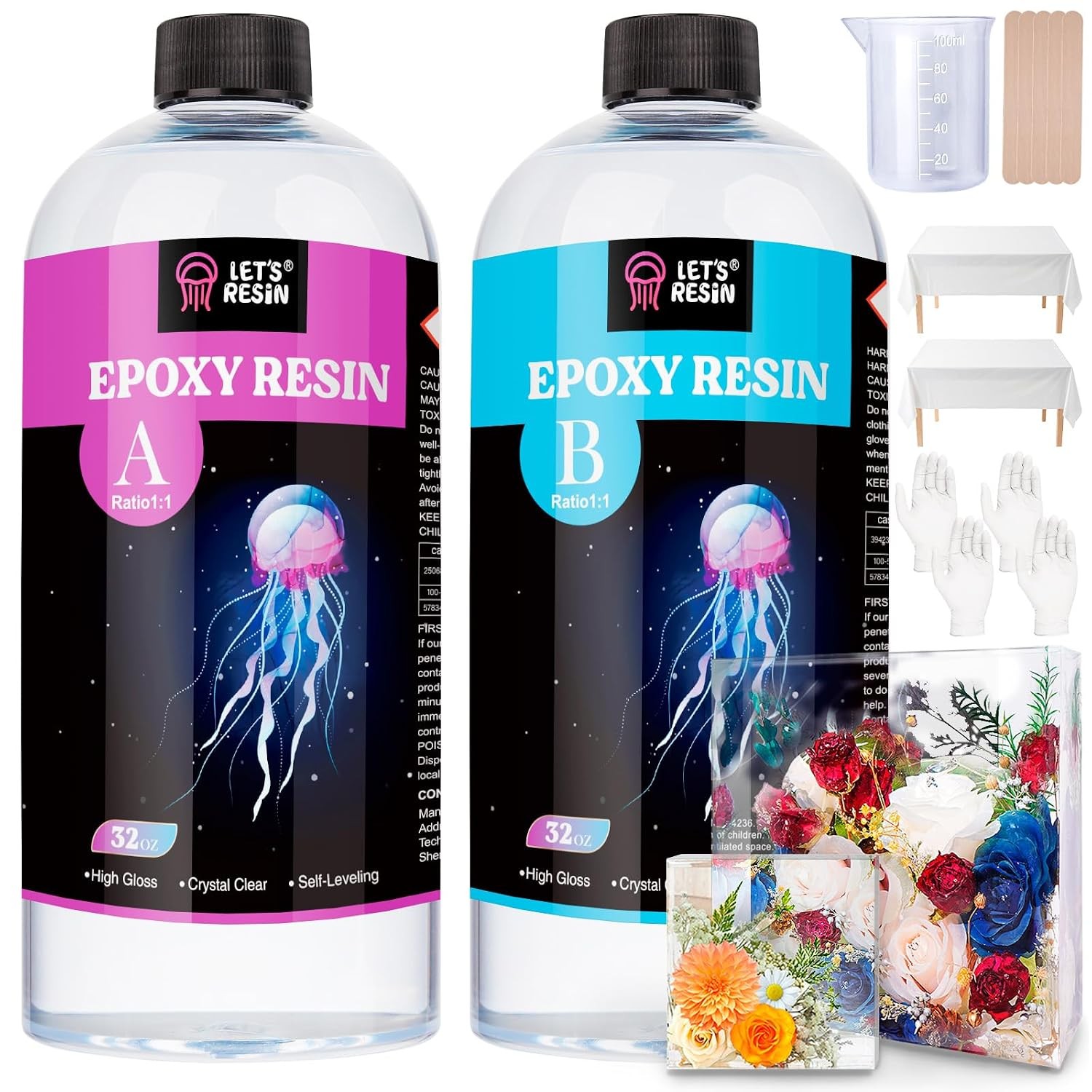 1/2 Gallon Epoxy Resin Kit, Crystal Clear for Art, Jewelry, Crafts