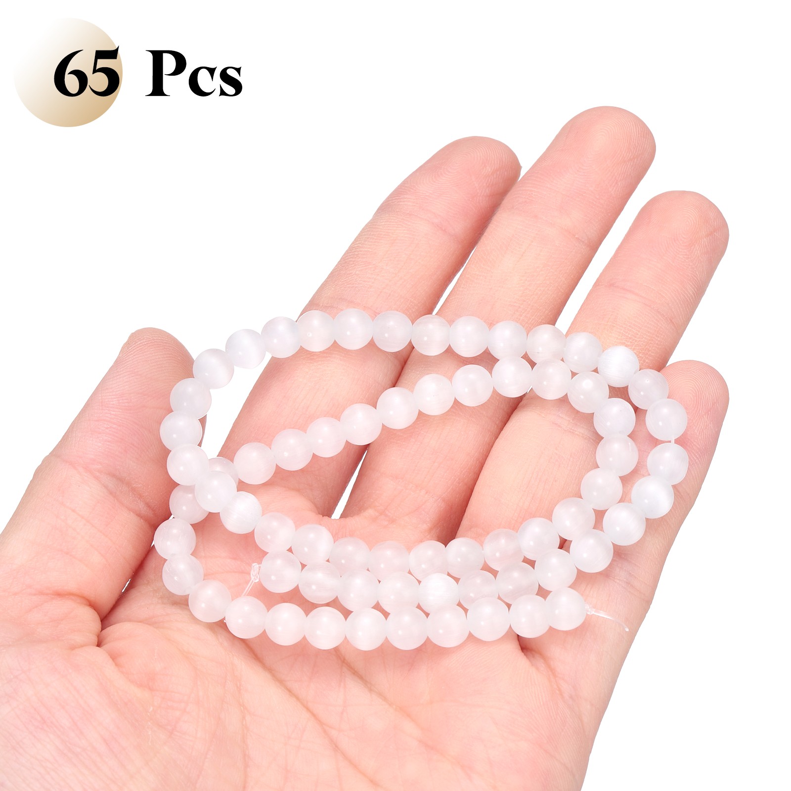 65pcs White Cat’s Eye Stone Beads 6mm Round Crystal Loose Bead