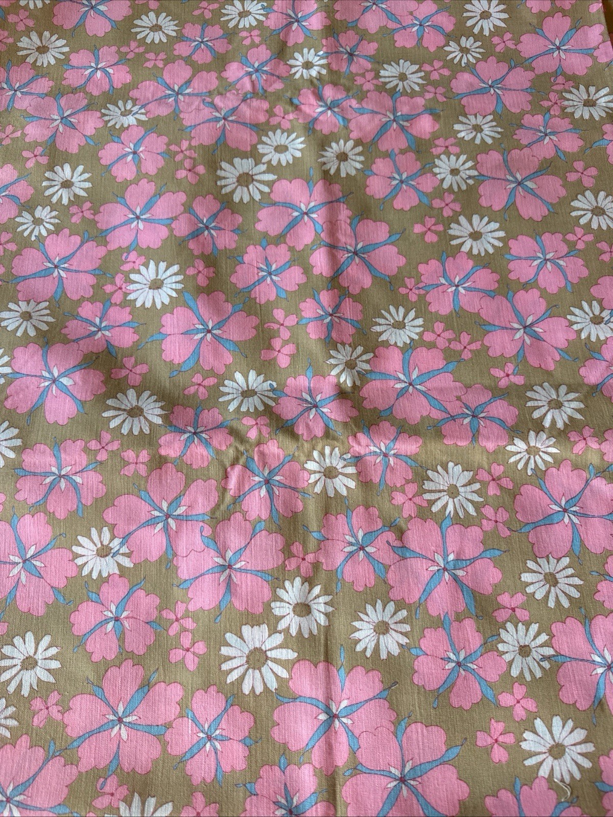 Retro Mod- Daisy Groovy Floral Blend Fabric Pink Brown Teal 5 Yds x 46