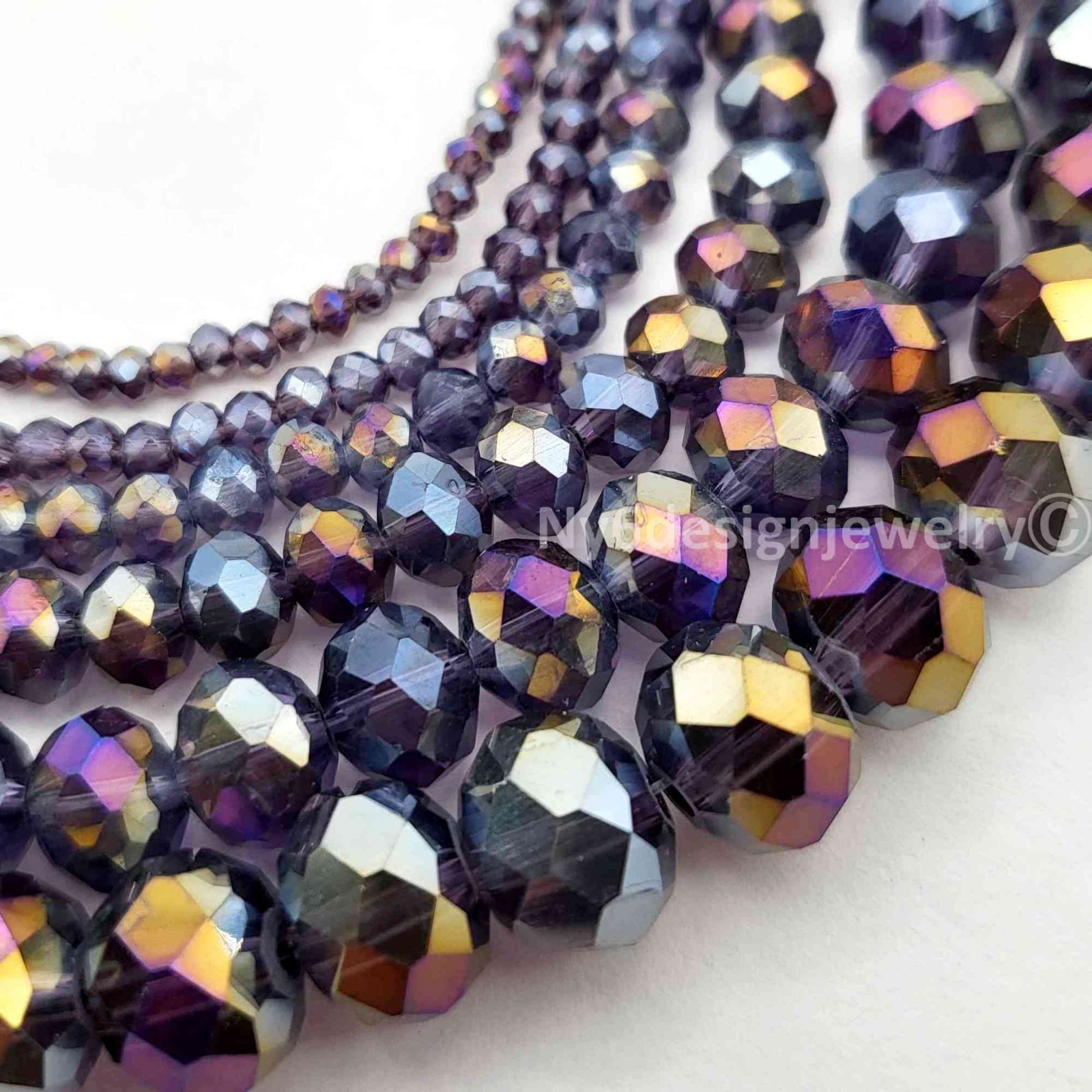 Purple AB Crystal Faceted Rondelles Bead Jewelry Making Supplies 11″ Strand