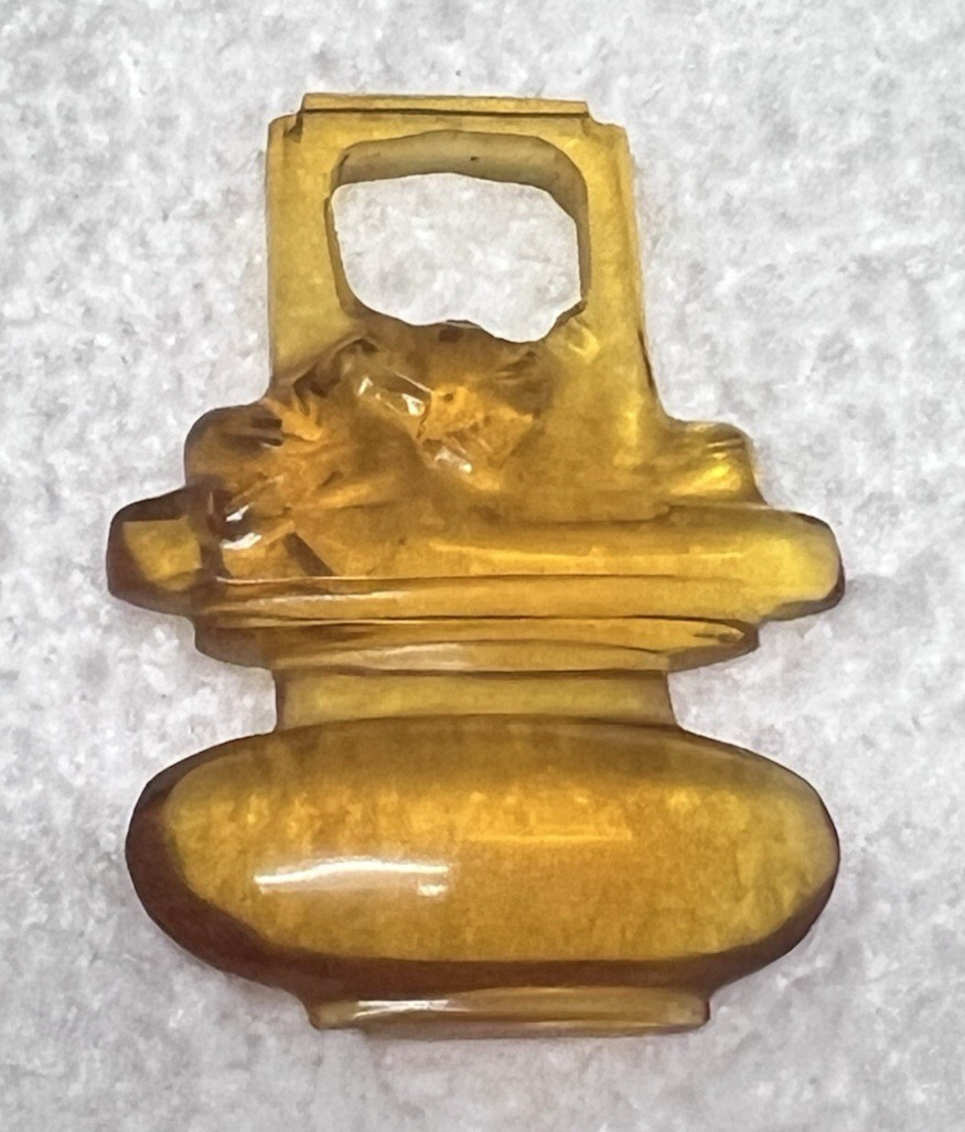 Vintage Amber Glass Bead Pendant Flowers In Vase 1 3/4L x 1 1/4 W