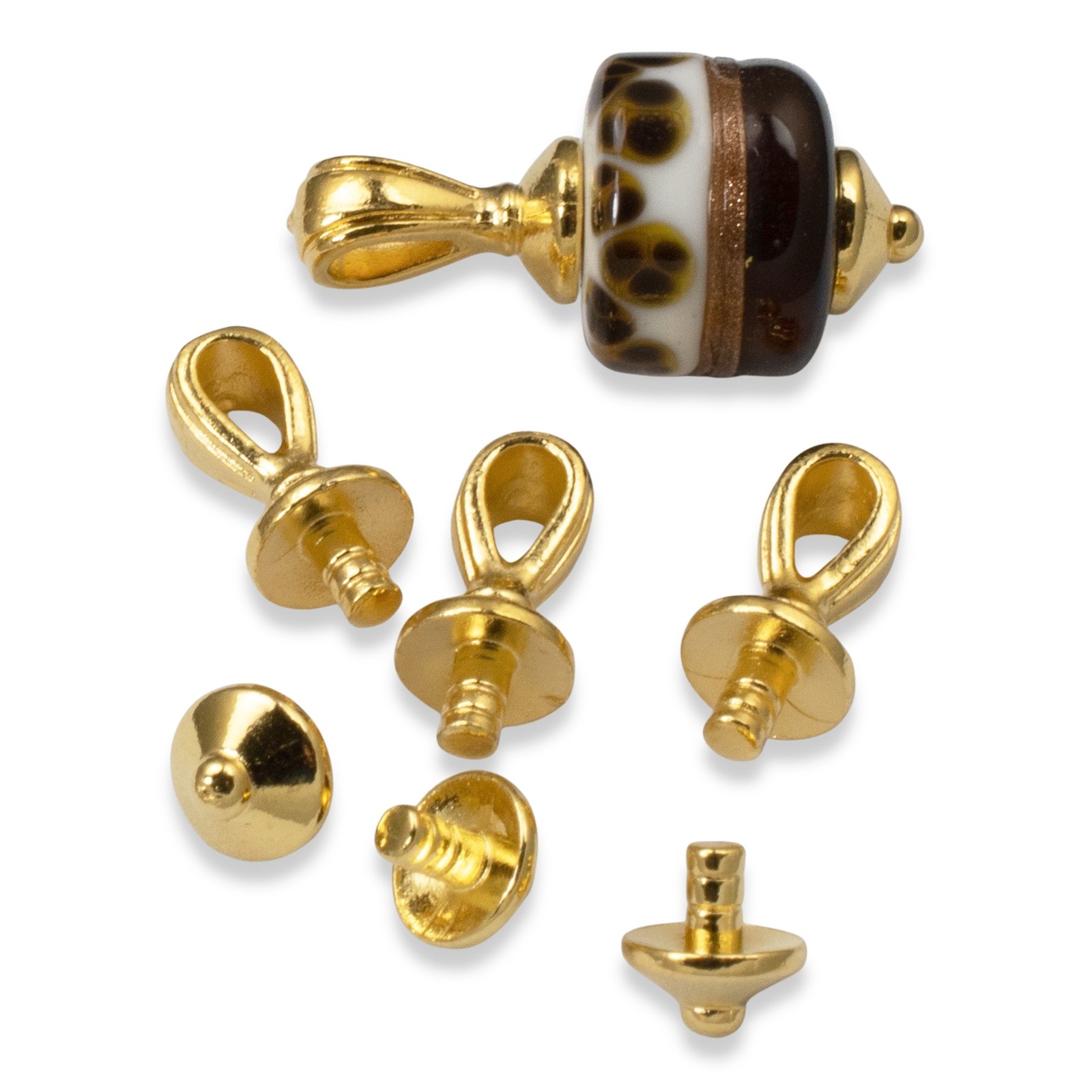 Gold Nouveau Glue-On Bail Cap Sets 2.5mm Peg, Pendant Maker Findings 4 Sets