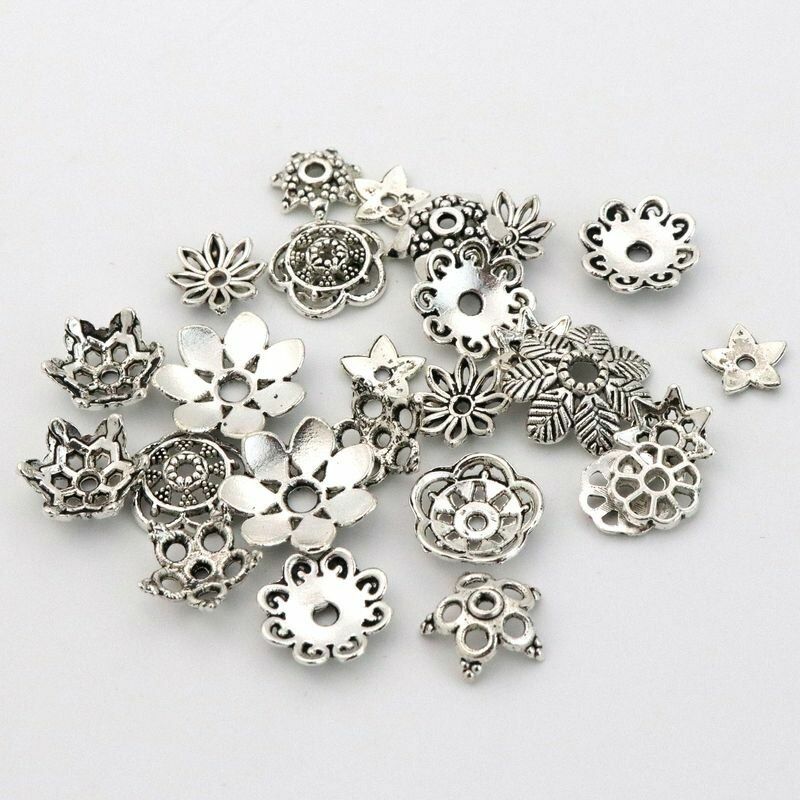 100 pcs Silver Tibetan Loose Spacer Bead Caps Bracelet Charms Jewelry Making DIY