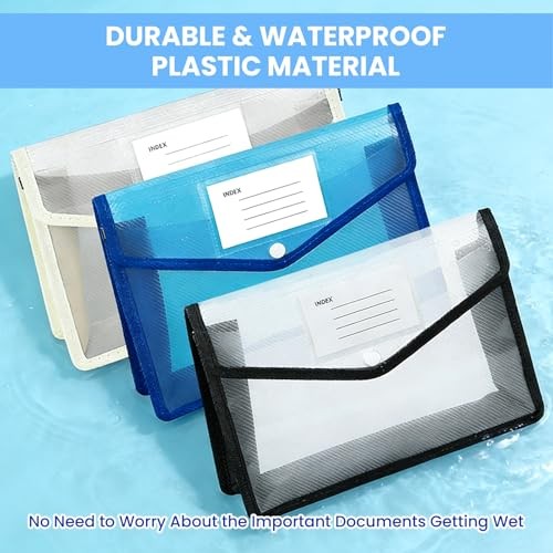 3Pcs Plastic Expanding File Folder, Transparent envelopes Blue+black+tea Grey