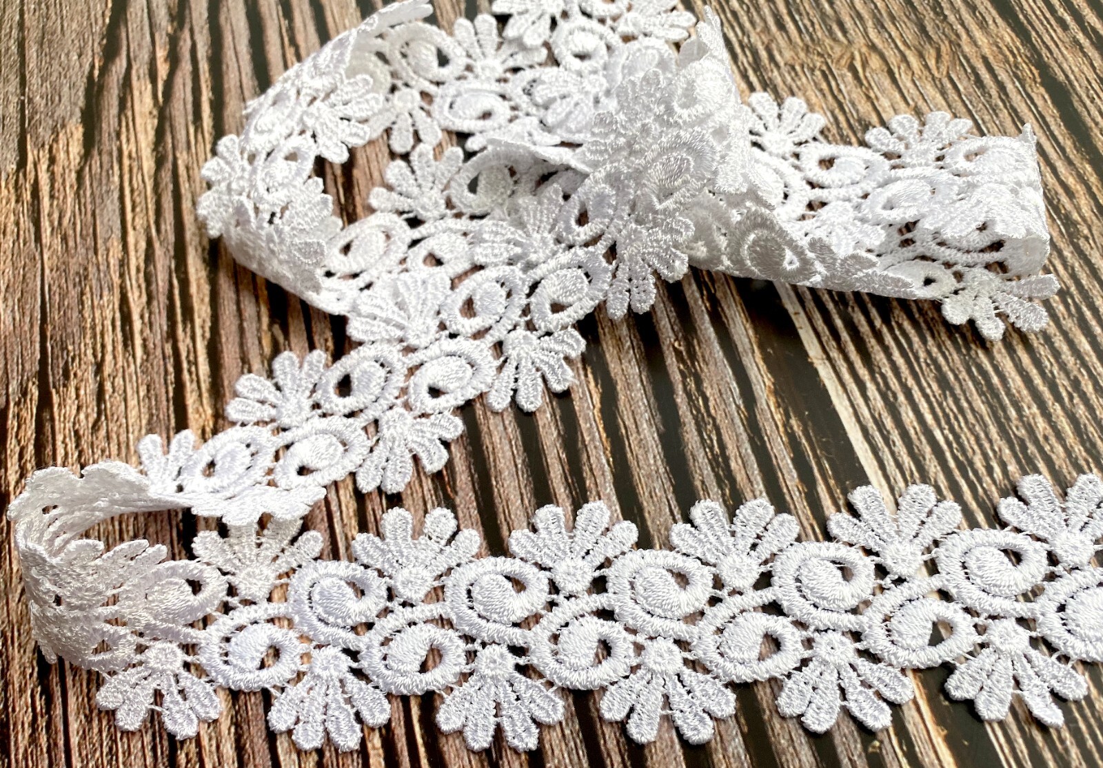 Lily 1.75″ White Ivory Floral Double Scalloped Edge Lace Trim Sewing by Yard