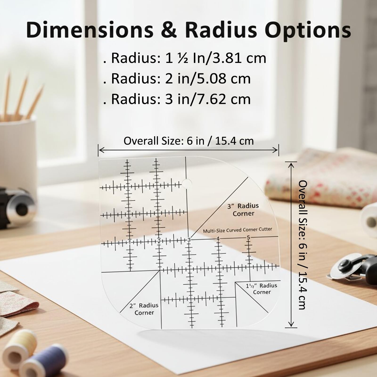 Curved Corner Cutter Quilting Ruler | 6 Acrylic Template Tool | Transparent