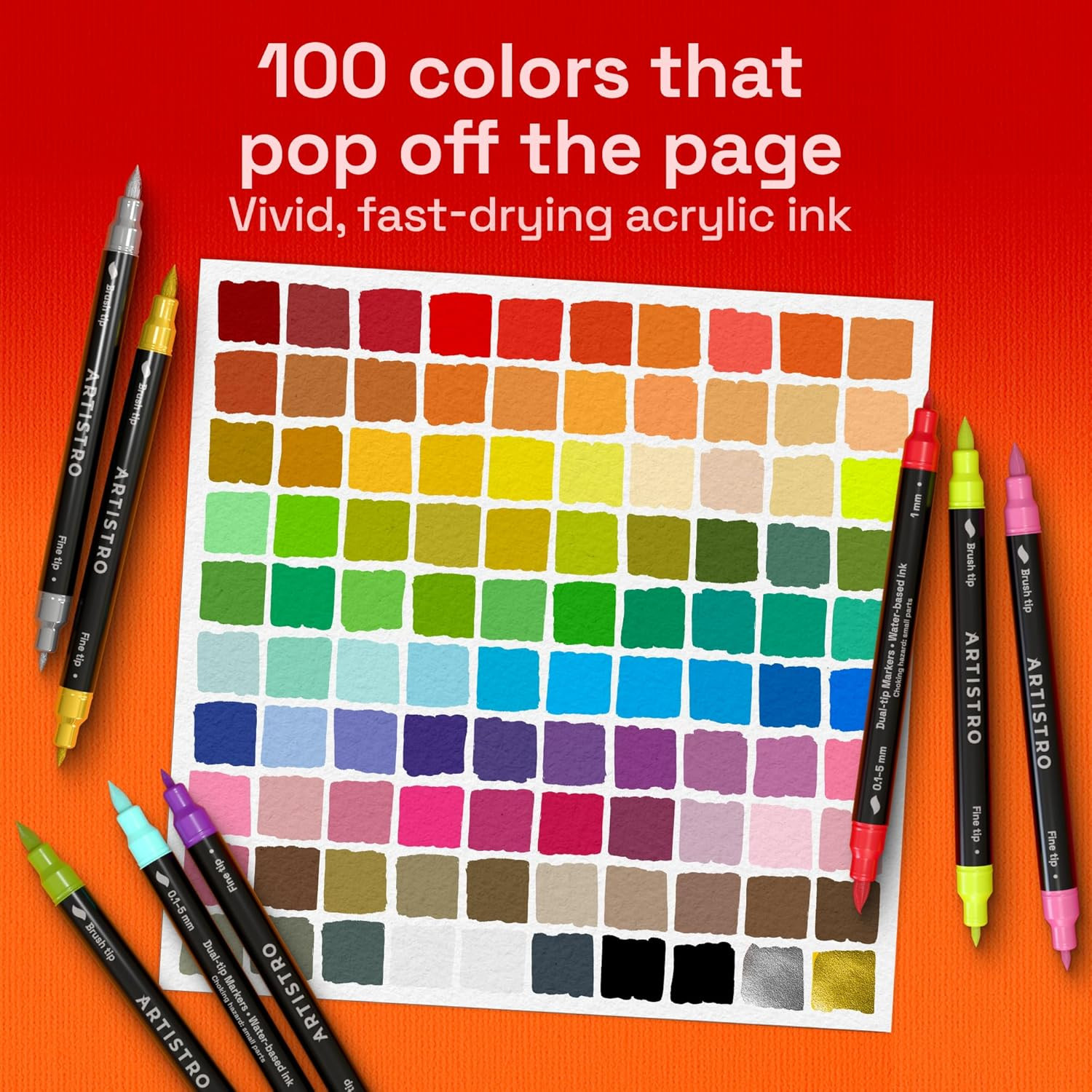 ARTISTRO 100 Acrylic Glass Paint Markers – Paint Pens for Glass Marking, Rock Pa