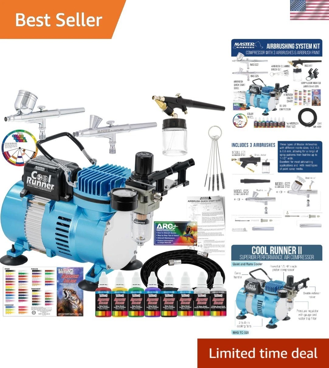 Complete Cool Runner II Air Brush Kit: Precision Airbrushes & Paint Set Included