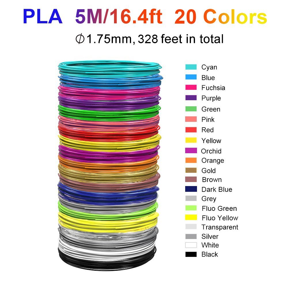 20 Colors 3D Pen Printer PLA Filament Refills High Precision 1.75mm 323 Feet