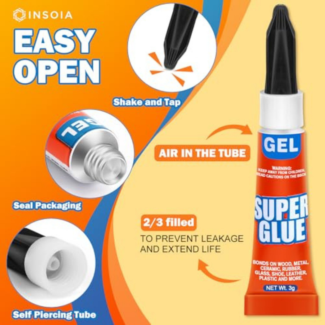 Super Glue Gel Clear Non-Drip, 24 X 3G All Purpose Strong Adhesive Ca Glue Quick