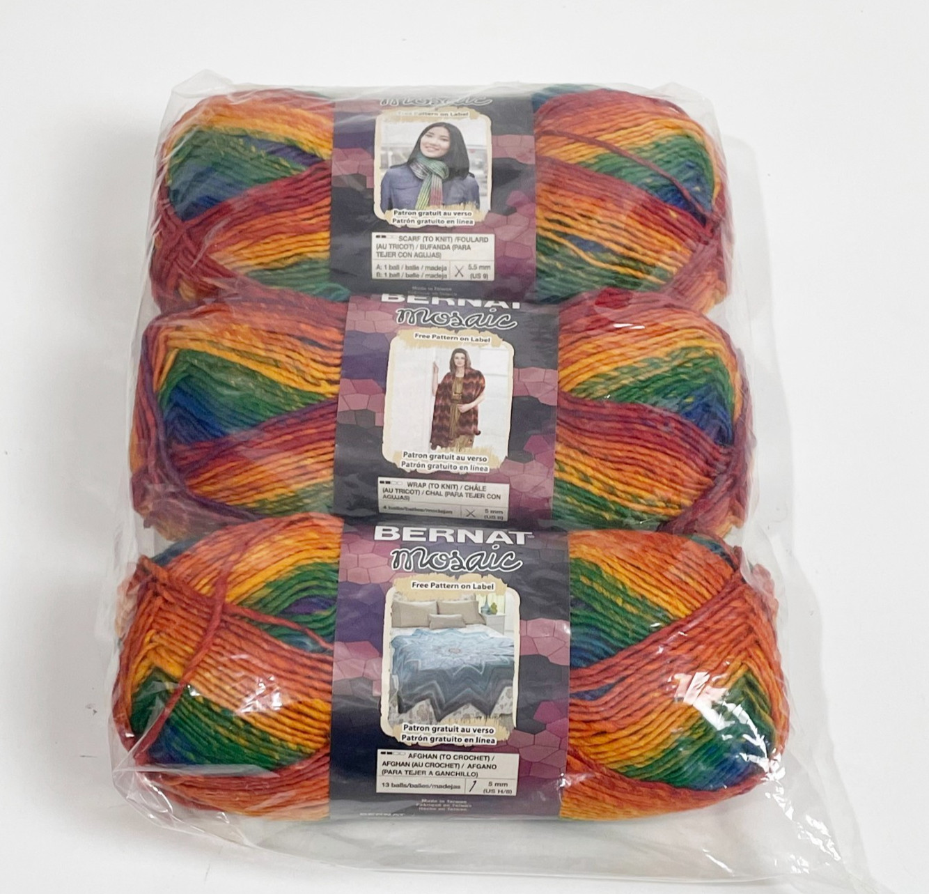 Bernat Mosaic Acrylic Yarn Calypso 3.5 oz 209 yds 3 Pack