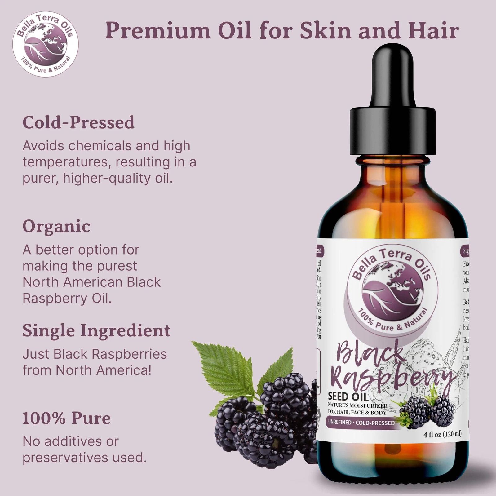 Black Raspberry Seed Oil – 4oz | Cold-Pressed Oil for Skincare, Haircare