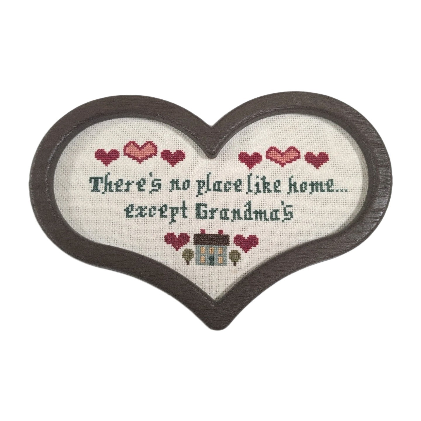 Heart ‘There’s No Place Like Home Except Grandma’s’ Framed Finished Cross Stitch