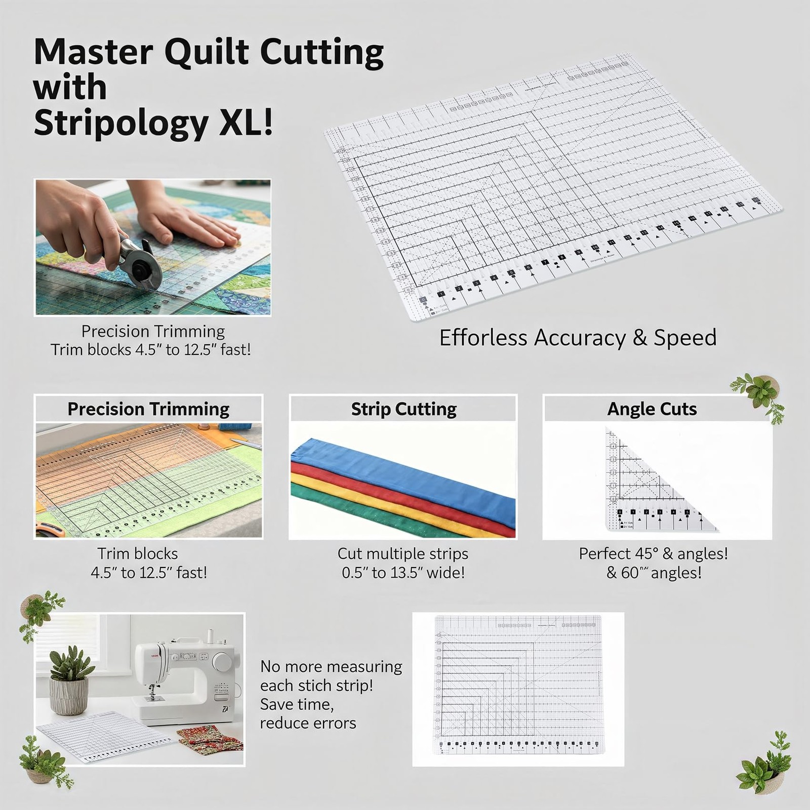 17-3/4 “x 22” XL Slotted Quilting Ruler – Non-Slip Acrylic Template for Pr