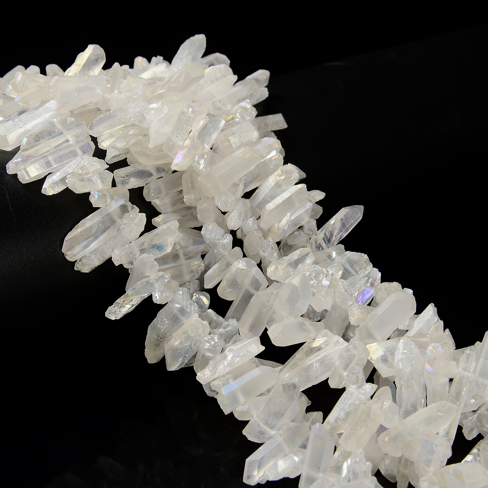 Electroplated AB Clear Quartz Top Drill Rough Points Beads 16-30mm 15.5″ Strand