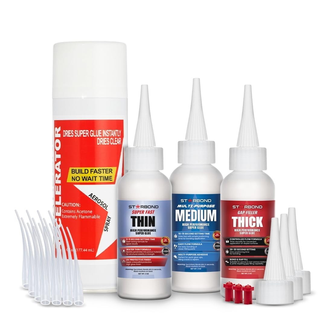 Complete Cyanoacrylate Super Glue Bundle with Accelerator for Precision Projects