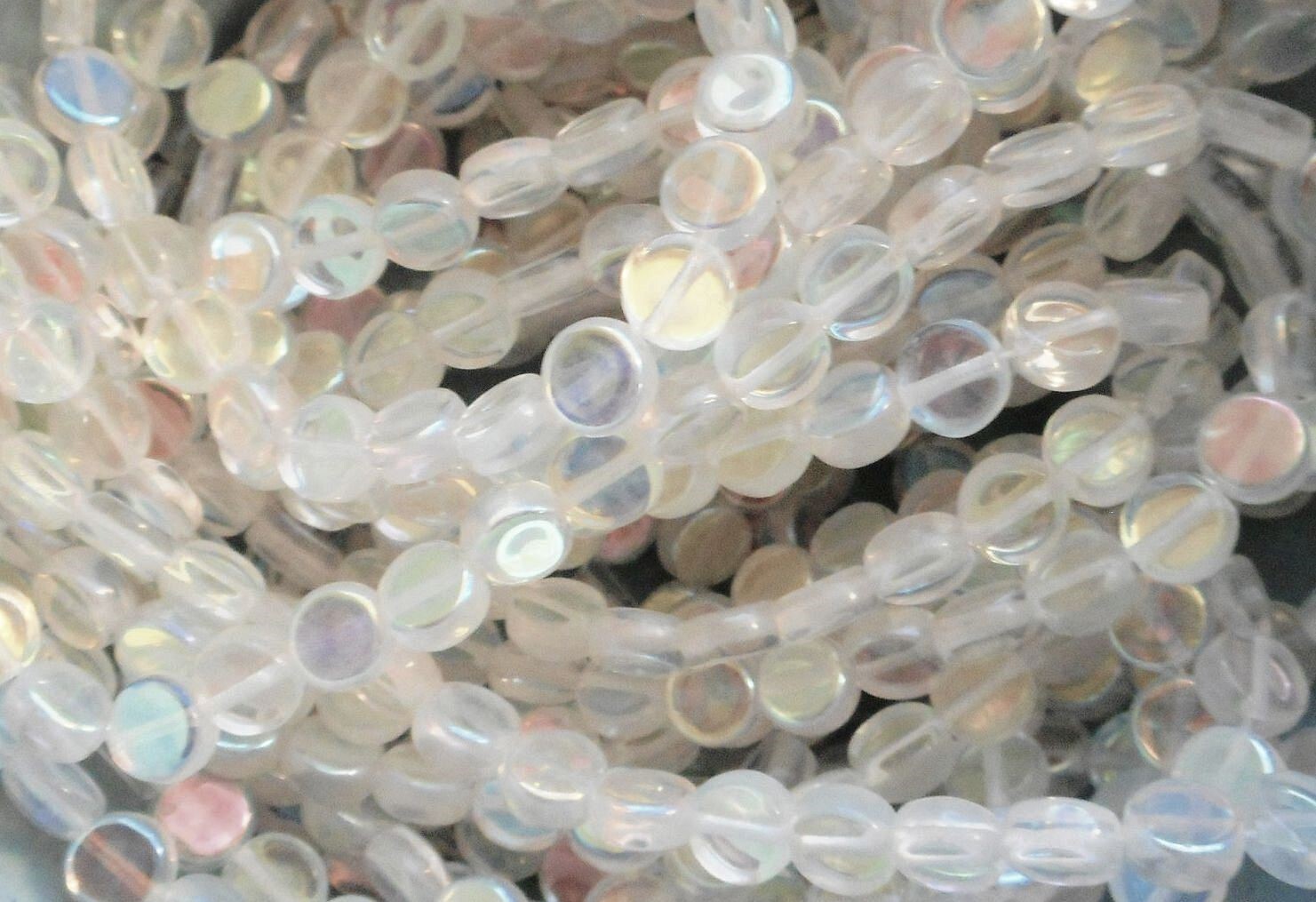 100 Aurora Borealis Crystal Czech Pressed Glass 6mm Flat Coin Beads 0.8mm Hole *