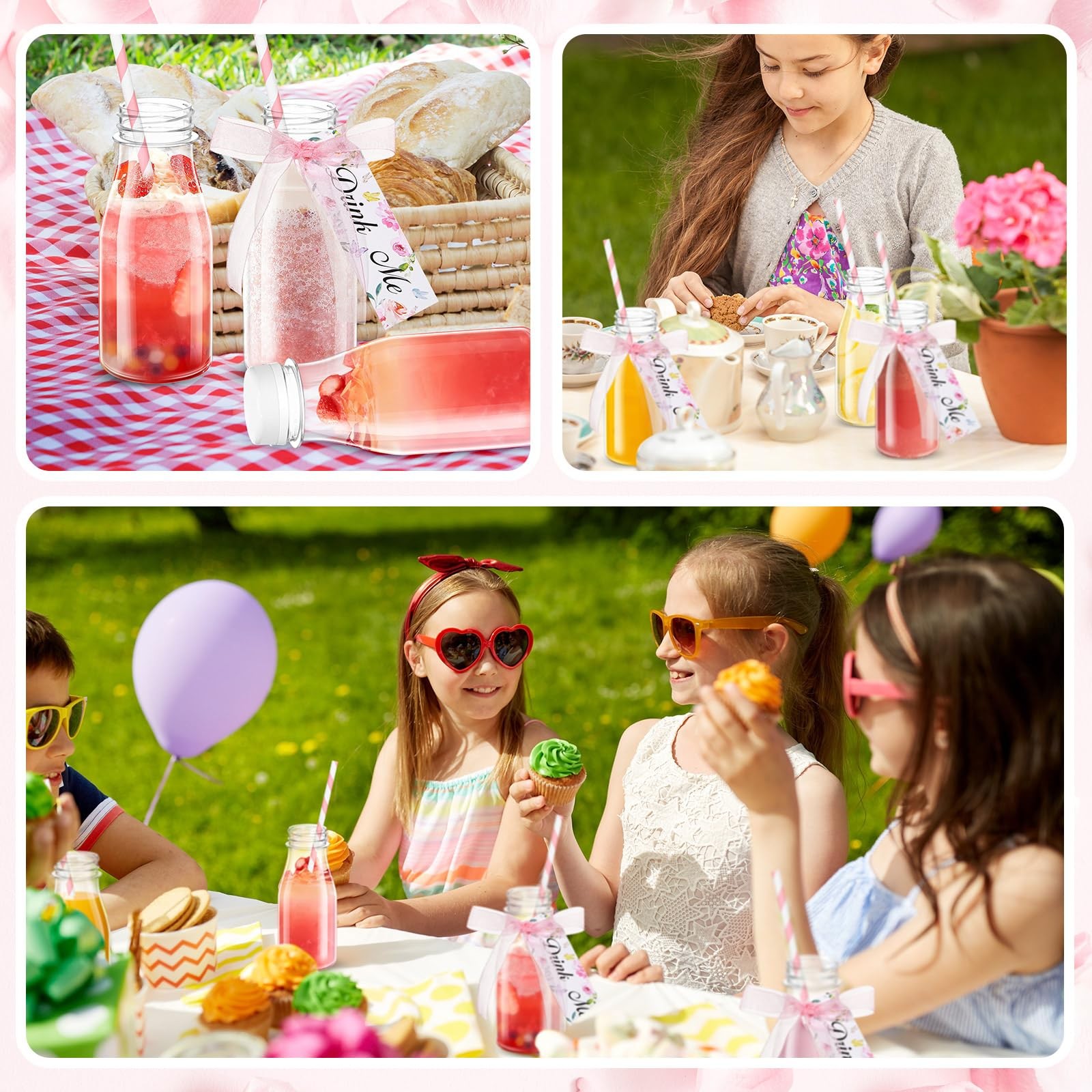25 Set 8 oz Plastic Milk Bottles with Straws and Lids with Drink Me Tags and …