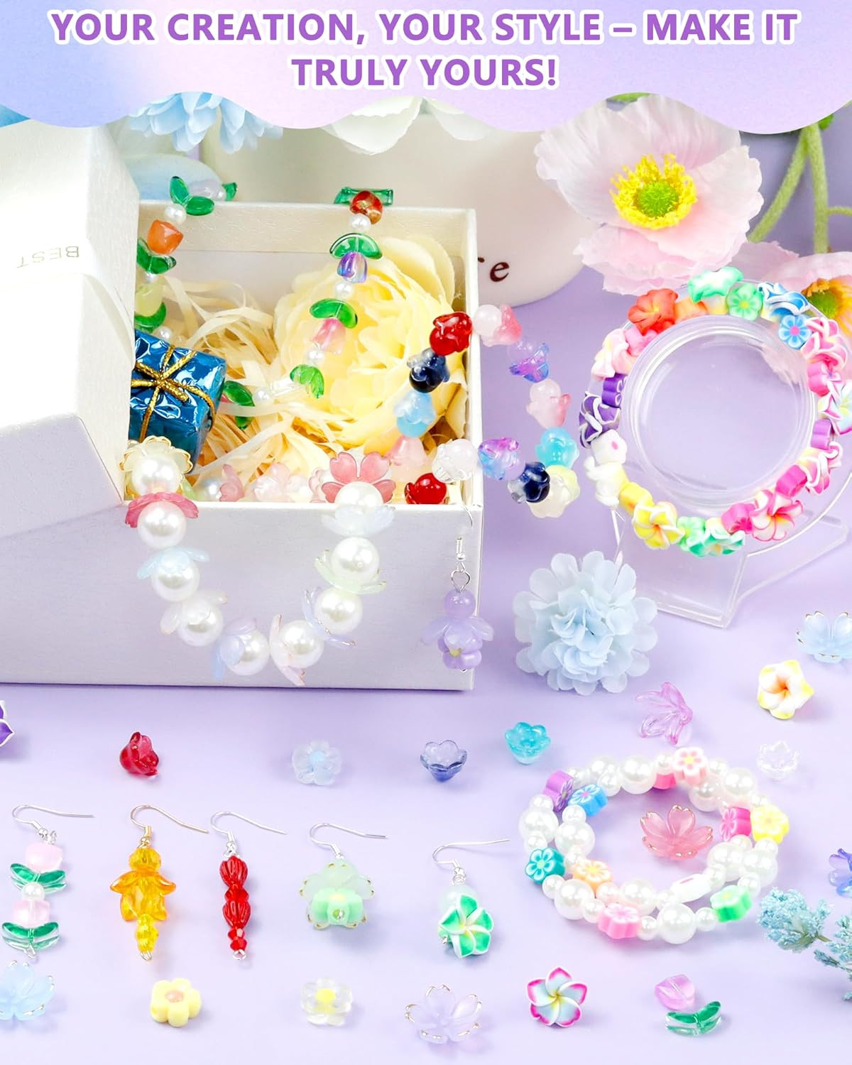 300PCS Acrylic Lily Bell Flower Bead Caps, 10 Colors Trumpet Floral Beads Charms