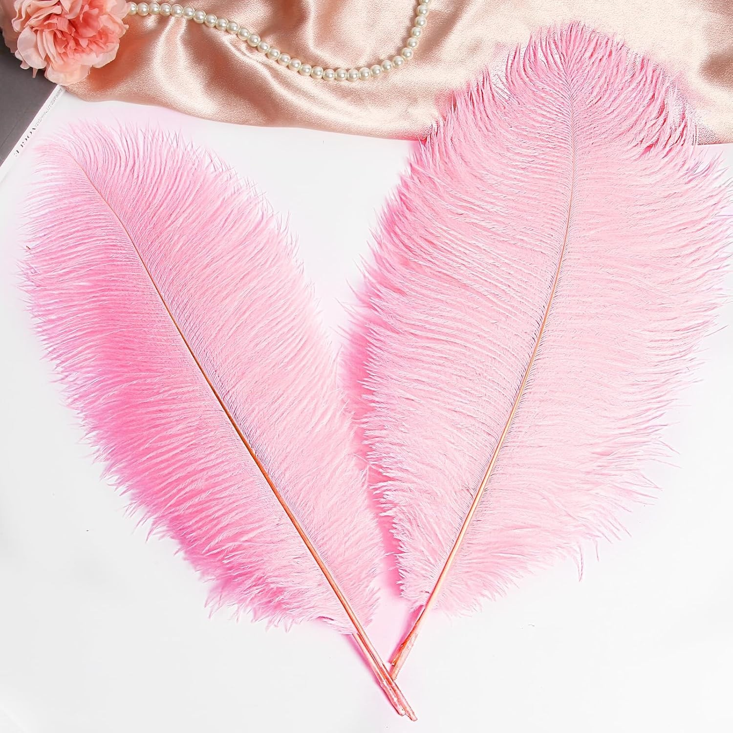 Bulk 12PCS Cruelty-Free Pink Ostrich Feathers for Crafts & Wedding Centerpieces