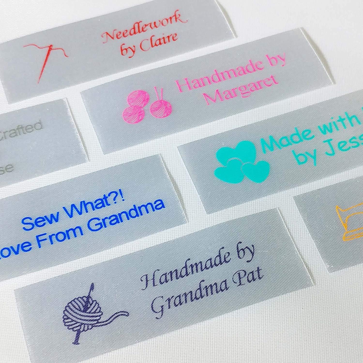 100 Personalized Satin Sewing Labels for Knitting, Quilting and Sewing Crafts