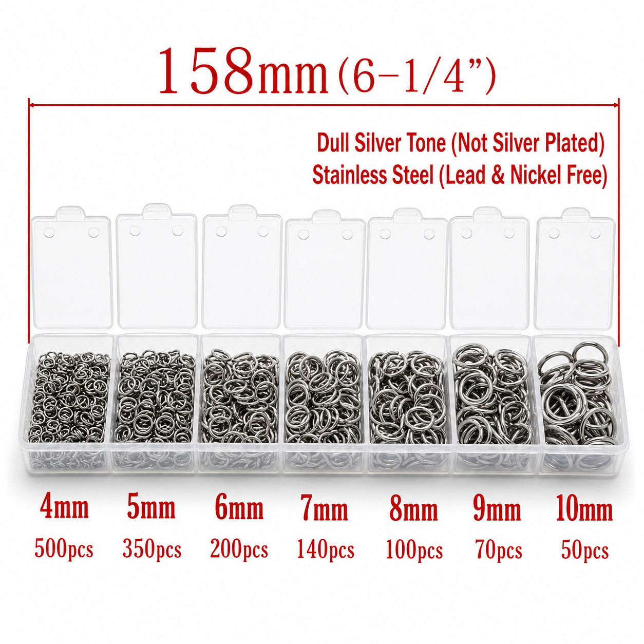 Stainless Steel Jump Rings Mix – 7 Assorted Sizes In Plastic Storage Box F13830