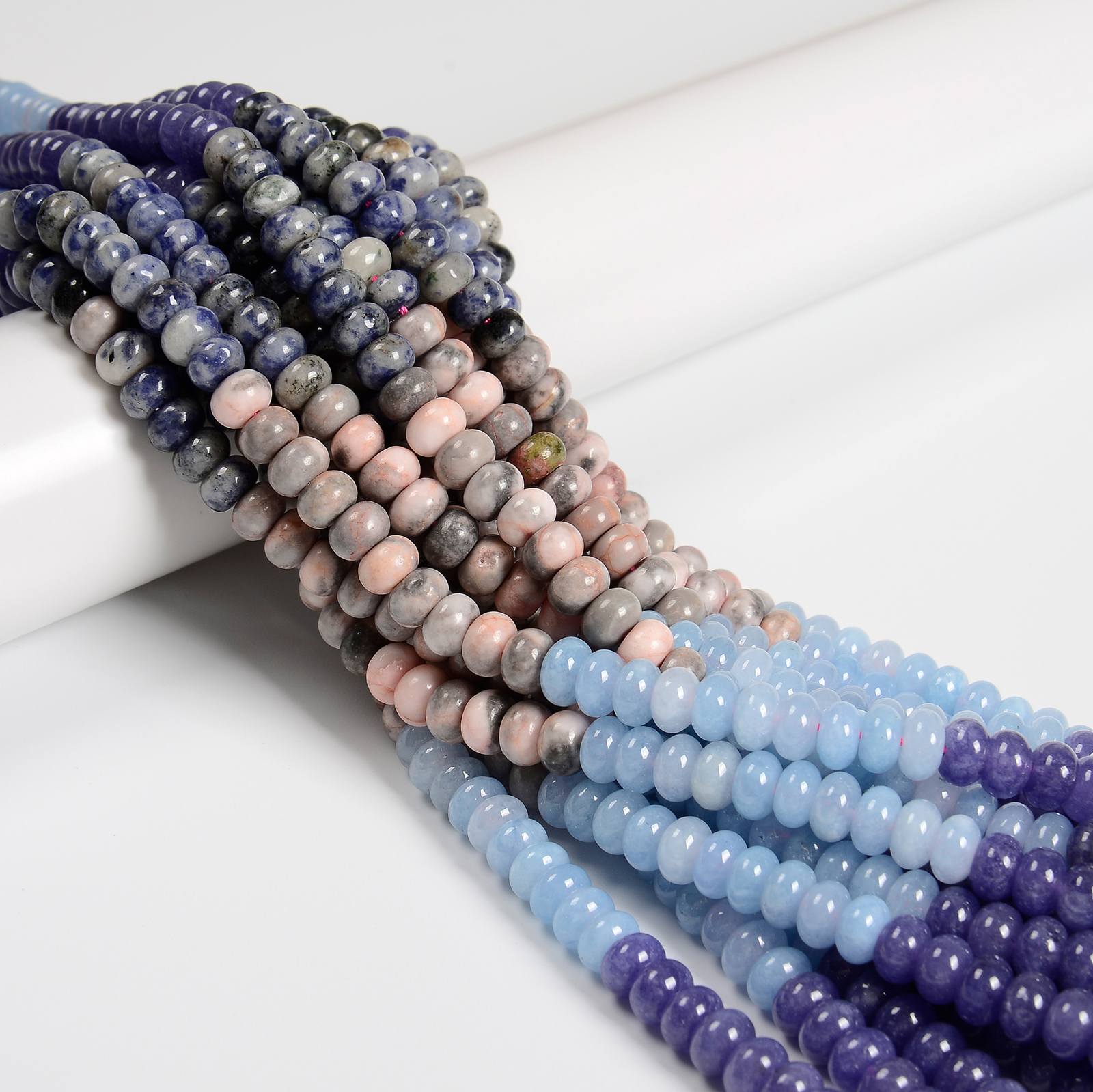 03-Multi-color Gemstone Smooth Rondelle Beads Size 5x8mm 15.5” Strand