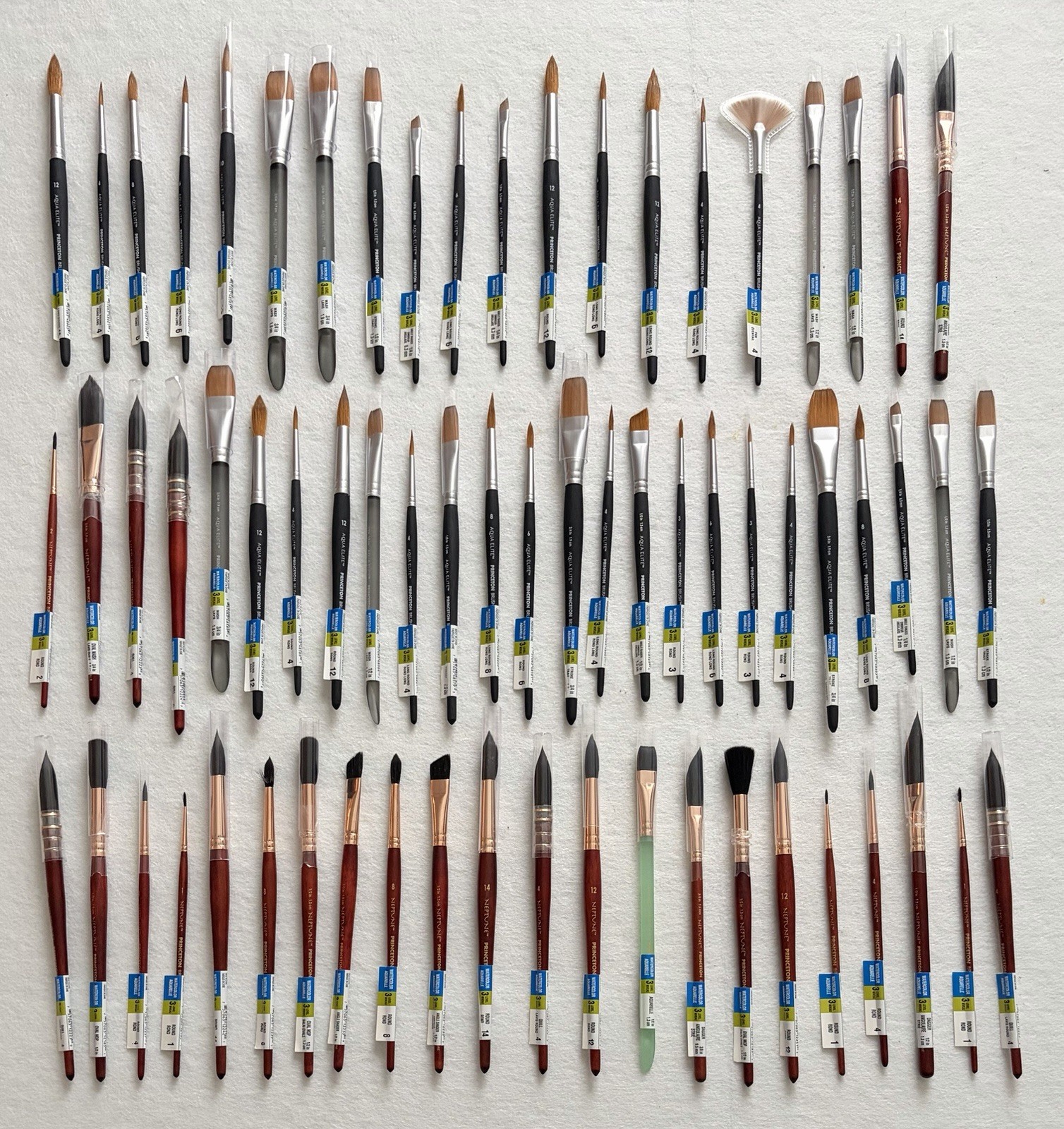 (67) Princeton Neptune & Aqua Elite Watercolor Paint Brushes – New