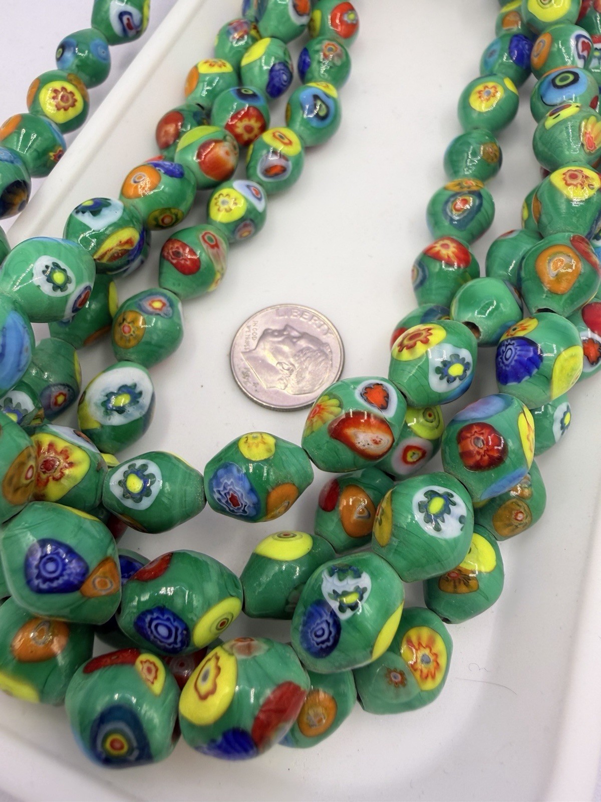 118 Pcs Green Vtg Millefiori Oval Barrel Beads 10x12mm Handmade Jewelry Making G