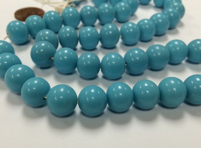 50 VINTAGE JAPAN CHERRY BRAND GLASS LIGHT BLUE TURQUOISE 12mm. ROUND BEADS 4628