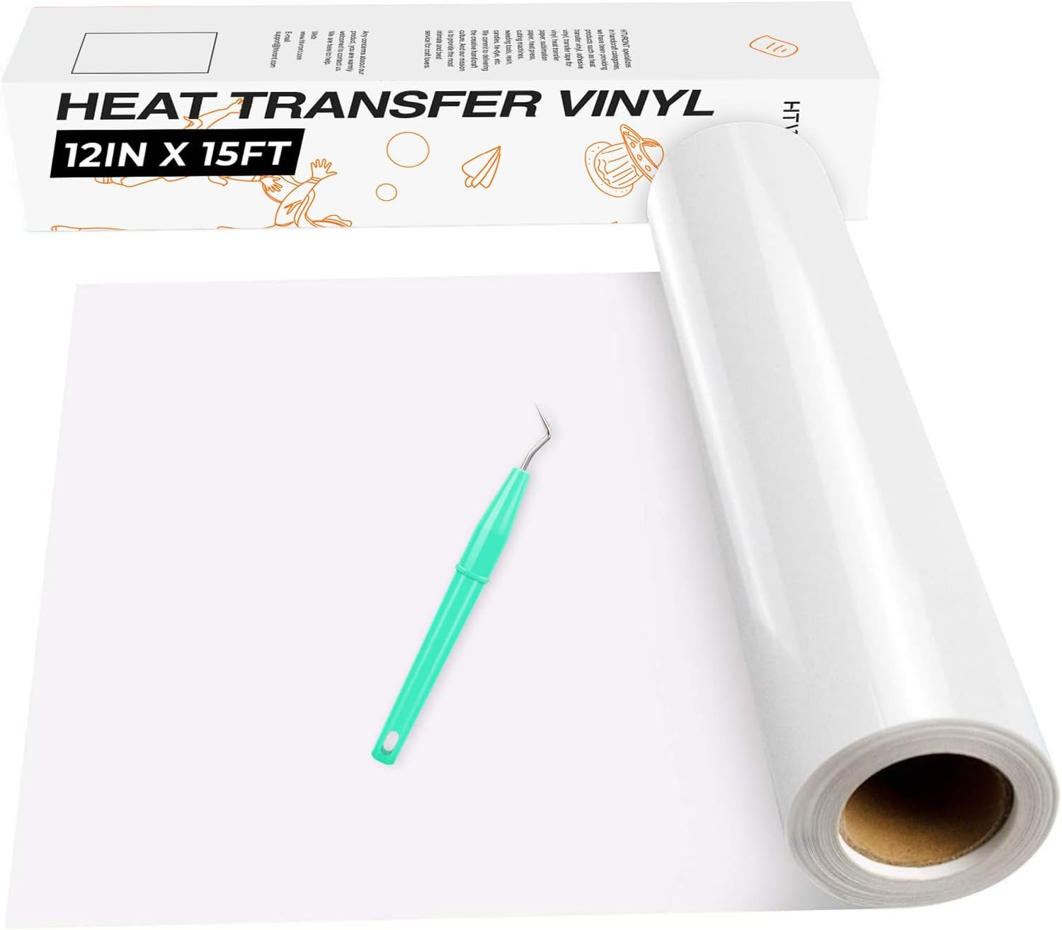 HTVRONT Heat Transfer Vinyl White HTV Rolls – 12″ X 15Ft White Iron on Vinyl for