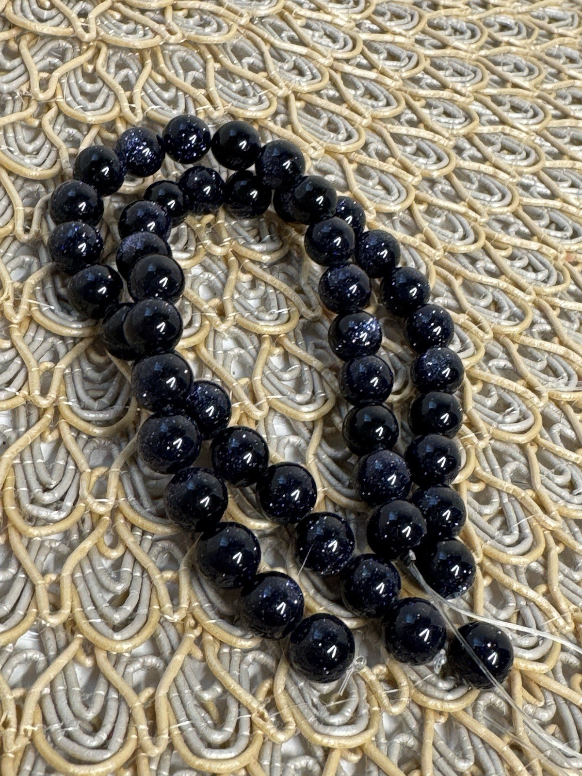 Blue Sandstone Goldstone Beads Sparkle Smooth round Stone 8mm