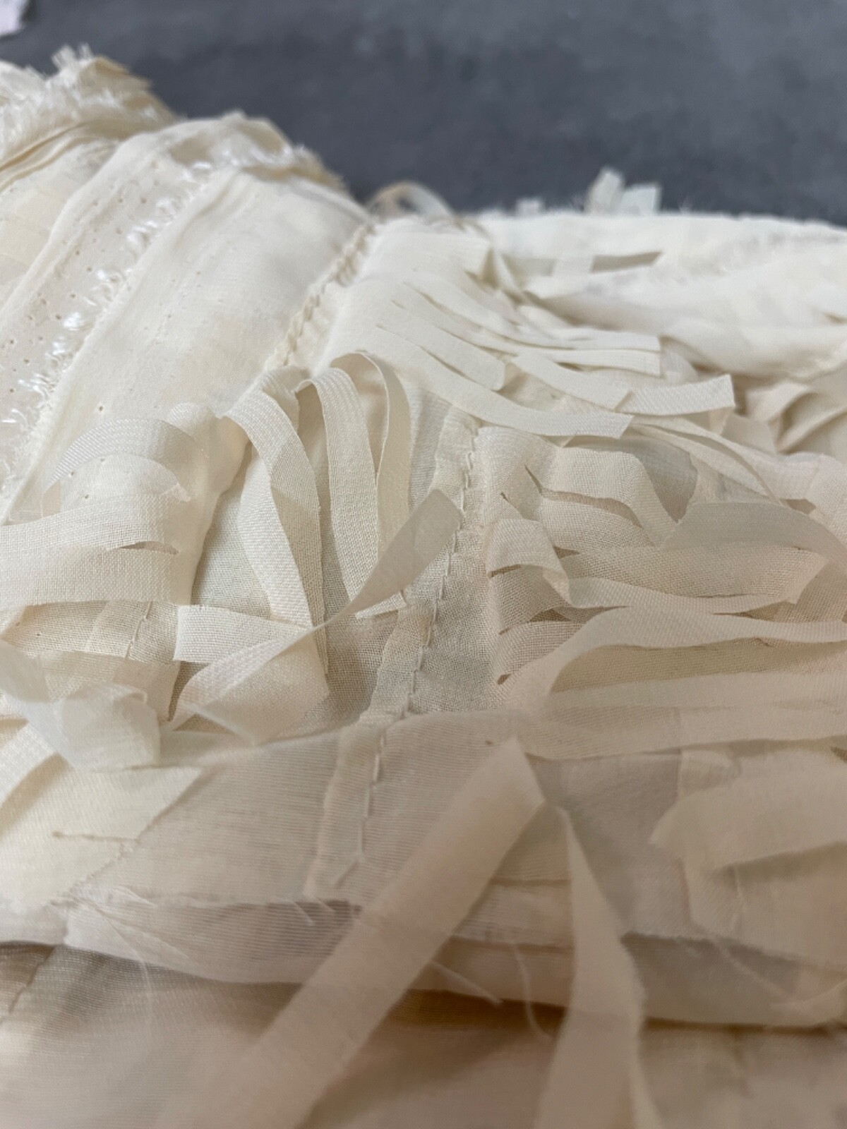 Fabric Lot 2 Yds 56 W Apparel Laser Cut Beige Vanilla Fringe Sheer Organza