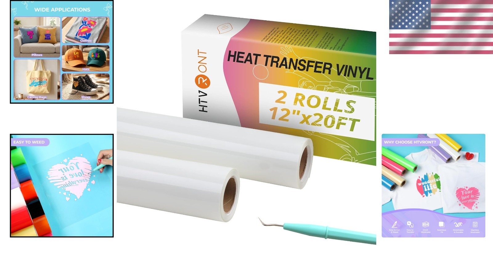 White Heat Transfer Vinyl Rolls – 12″ x 20ft – 2 Rolls