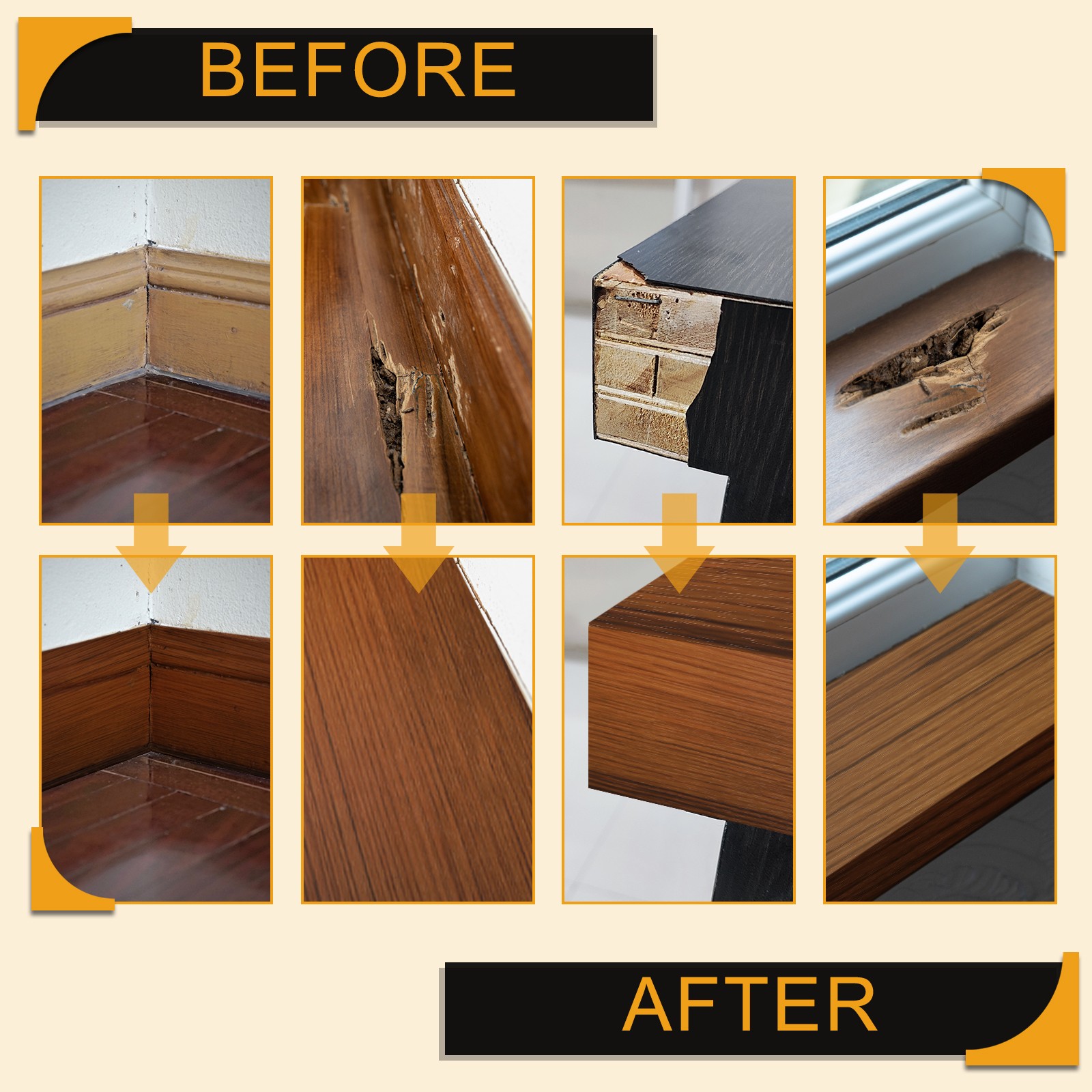 2″ x 33′ Self Adhesive Wood Grain Repair Tape with Scraper, Bright Brown Wood