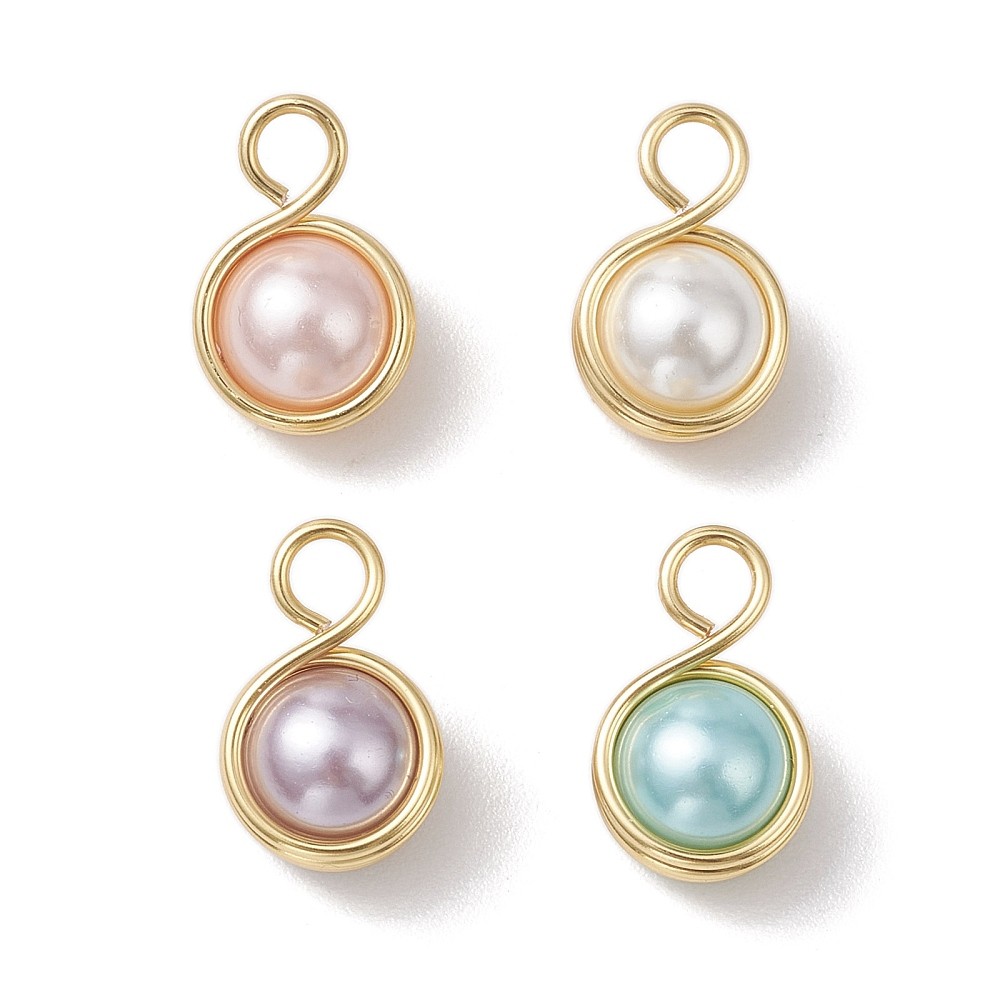 30pcs Pearl Shell Round Copper Wire Wrapped Pendant Earring Charm Jewelry Making