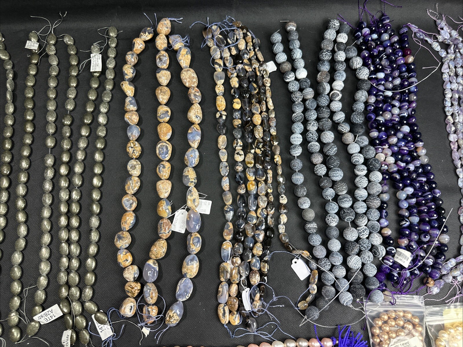 Lot of Fine Jewelry Strands Of Beads,Spacers, Pearls, Pyrite, Fire Agate & Other